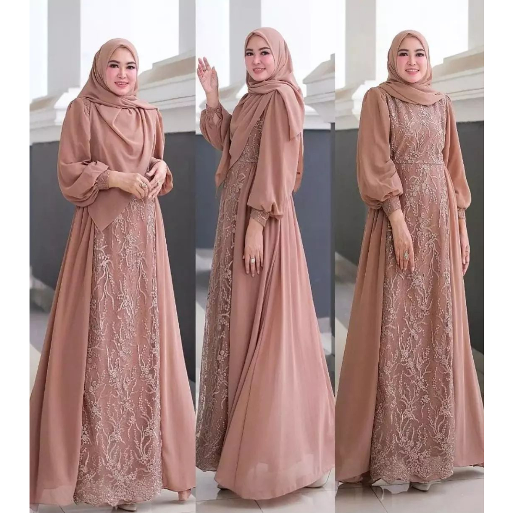 Gamis Brukat Pesta Kondangan Hayya Dress Zaskia Exlusive Fashion Muslim Modern Ceruty Mix Brukat Gamis Dress Brokat Terlaris 2023 Pakaian Muslim Wanita