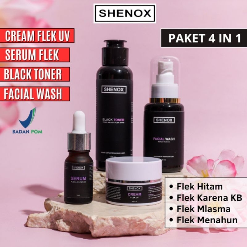 Paket 4 in 1 Shenox Skincare Flek Hitam Tebal dan Menahun Skincare Khusus Flek Hitam di Wajah | CREA