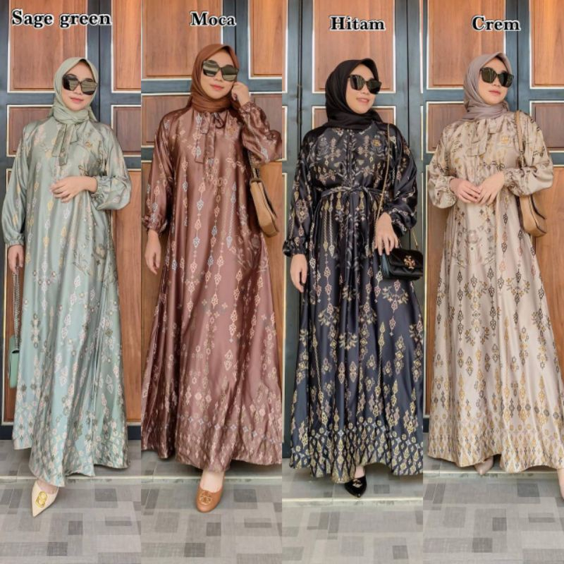 baju couple maxmara pasangan Gamis Maxmara Mahkota Diora Silk Dress Wanita muslimah Busui Friendly kekinian terbaru 2023