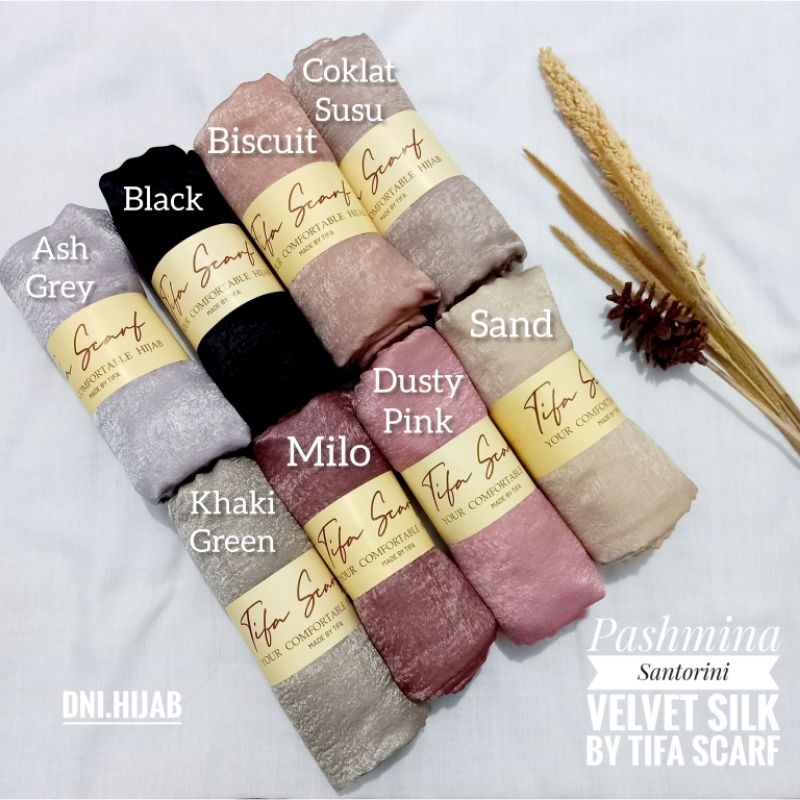 PASHMINA SANTORINI VELVET SILK BY TIFA SCARF 185 cm x 75cm Velvet Silk Full Laser Cut (seperti Laser