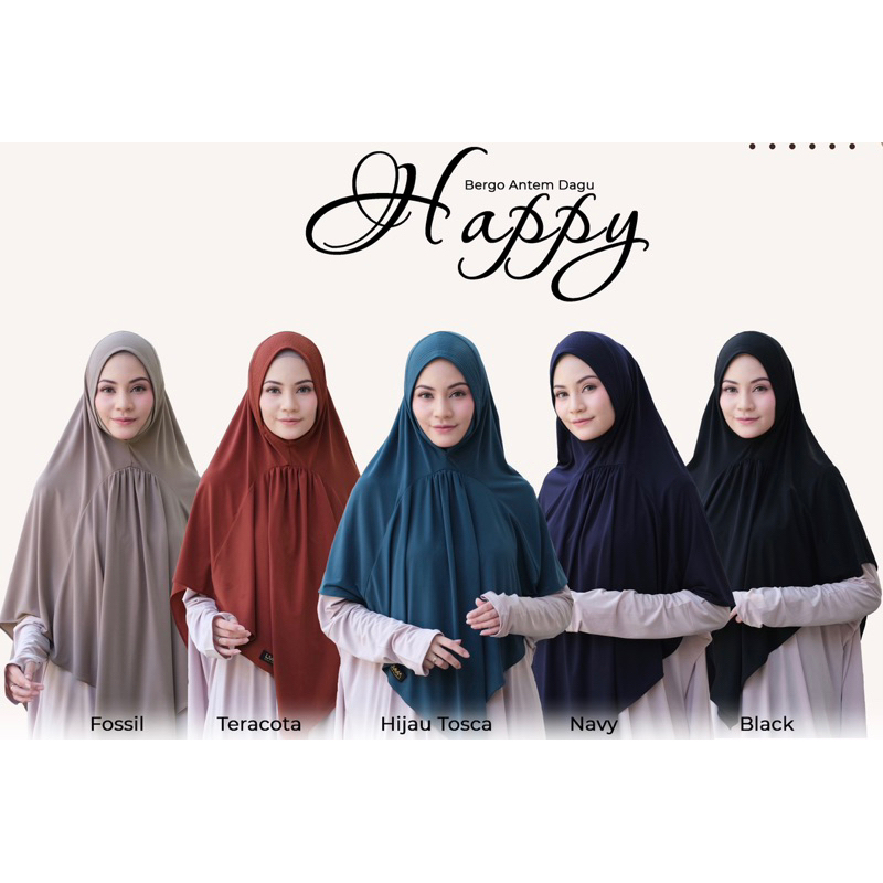 Bergo Happy by Umma Syari | bergo umma jersey | bergo dagu | bergo antem