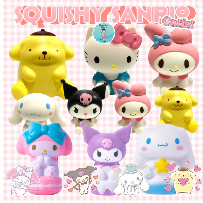 Mainan Squishy Sanrio/Sanrio Squishy Mainan Anak Stress Relieve Karakter Lucu/Mainan Squishy Sanrio Hello Kitty My Melody Kuromi Pompompurin Cinnamoroll/Sanrio Squishy Kuromi, Pompompurin, Hello Kitty, Melody/Desk Decoration Hiasan Meja Mainan Lucu Hadiah