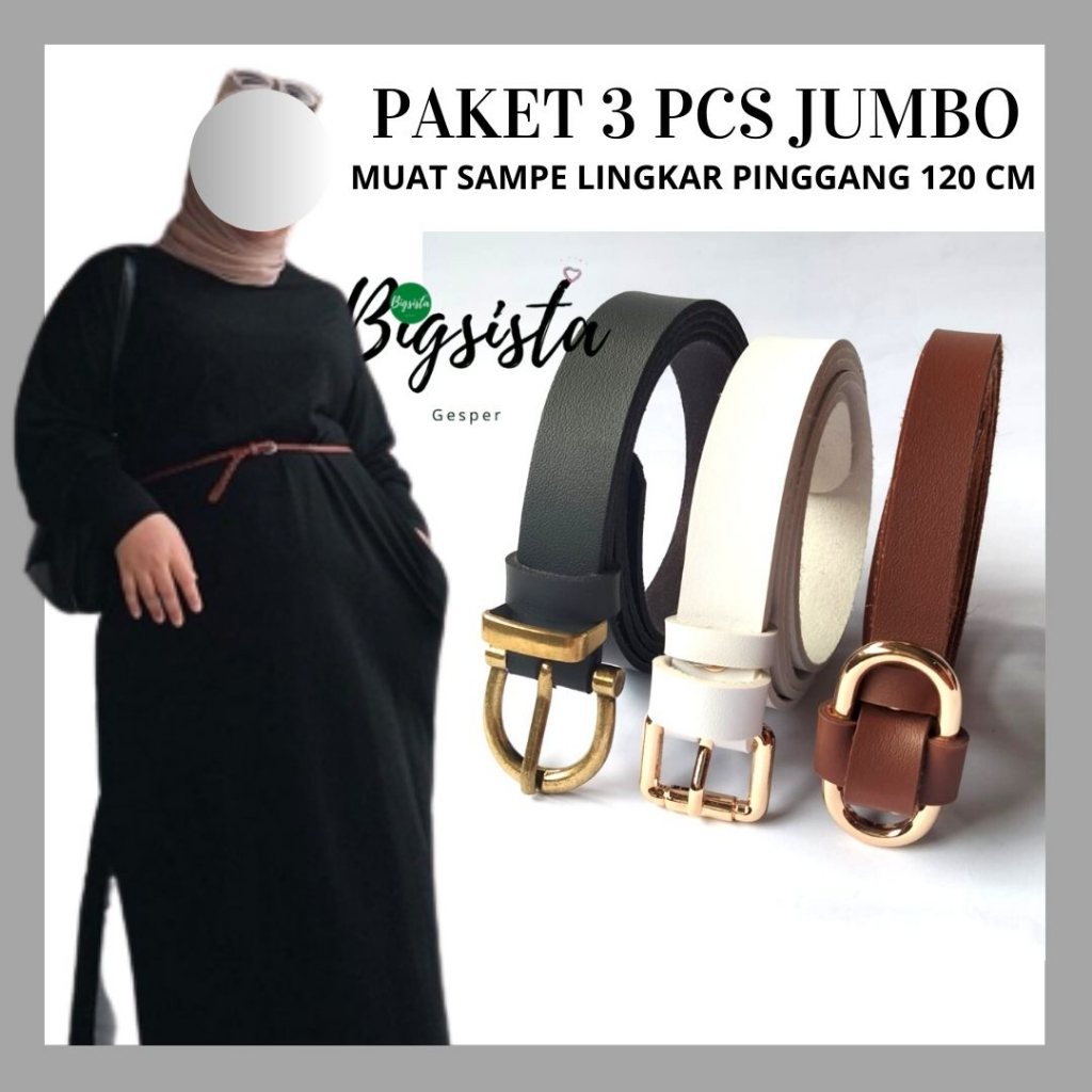 Paket 3 Pcs Belt Fashion Wanita Ukuran Jumbo Gesper Gamis Cewek Panjang Big Size