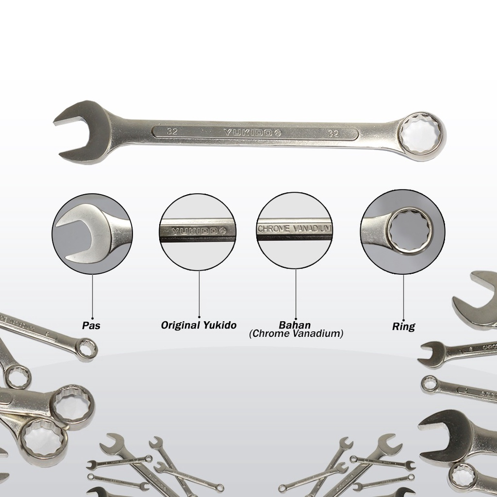 (GROSIR) Cromm Vanadium KUNCI RING PAS UKURAN 24- 32 MM BY YUKIDO JAPAN TECNOLOGY Drop Forged Alloy