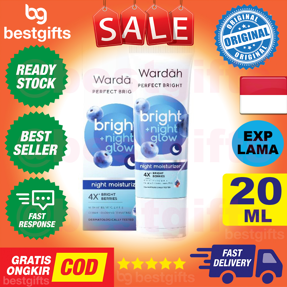 WARDAH PERFECT BRIGHT NIGHT MOISTURIZER BRIGHT + NIGHT GLOW CREAM KRIM MALAM MENUTRISI KULIT 20 ML