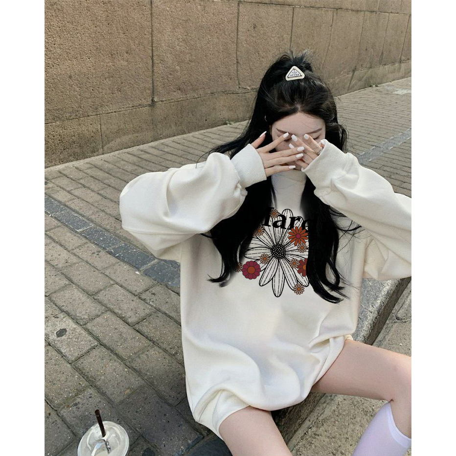 Sweater Lengan Panjang MARDI Flower Blossom Korean Style/Hoodie Oversize/Baju Wanita/Switer Wanita