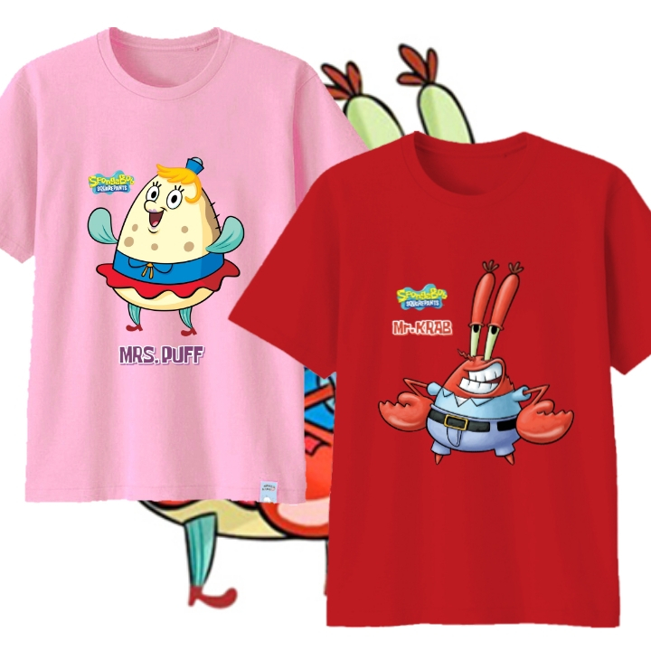 Kaos Mr Krab & Mrs Puff - Kaos Spongebob series - Anak, Remaja & Dewasa - Cotton 30's