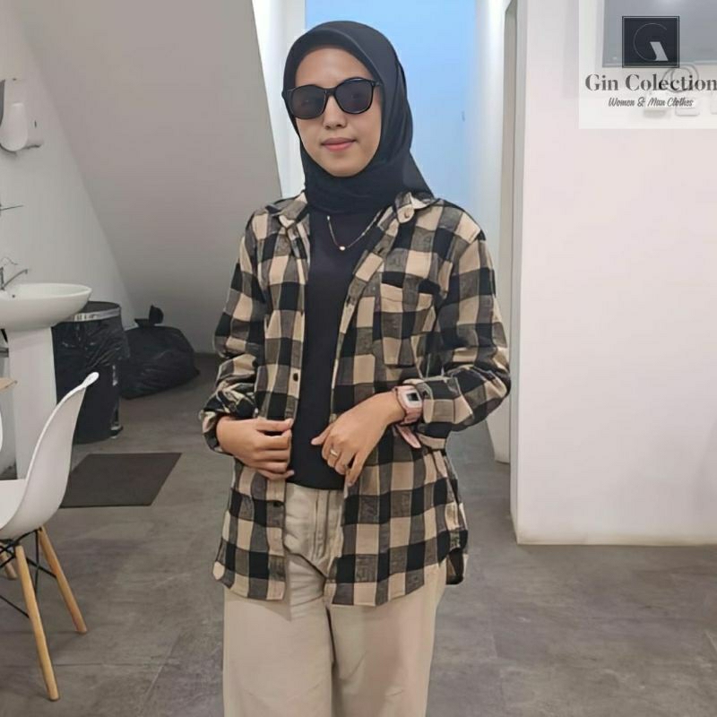 Kemeja Wanita Flanel Lengan Panjang Kemeja Kotak Kotak Lengan Panjang Cewek