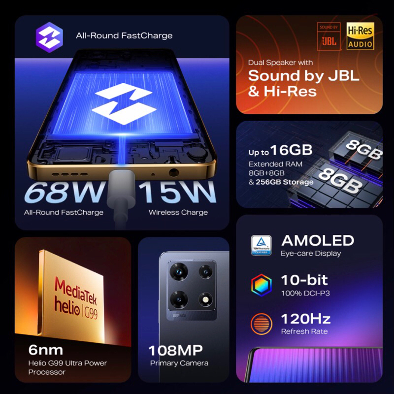 Infinix Note 30 Pro [8GB+256GB] Extended RAM 8GB - Helio G99 - 108MP Triple Camera - 6.78&quot; AMOLED - NFC - Li-Po 5000mAh Garansi Resmi Infinix 1 Tahun