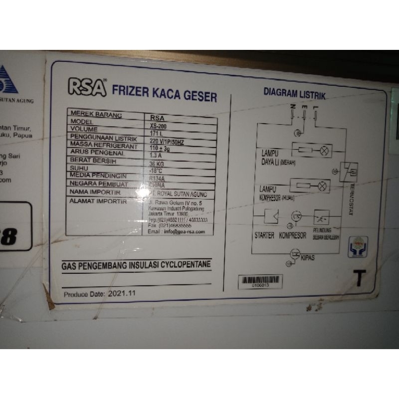 freezer kulkas sliding glass RSA XS200