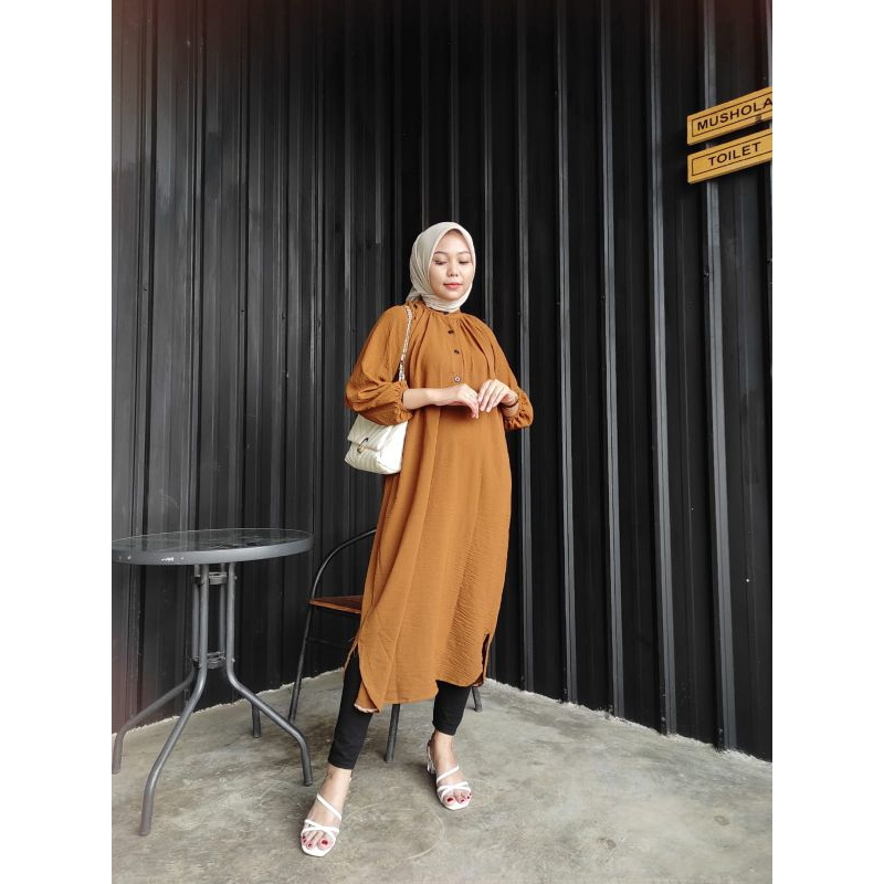 1KG MUAT 4PCS | RENITA LONG TUNIK JUMBO KANCING AIRFLOW CRINKLE BUSUI FRIENDLY LONG TUNIK CRINKLE AIRFLOW JUMBO /  MERANI MIDI DRESS HITS OOTD FASHION WANITA SELEBGRAM TERMURAH