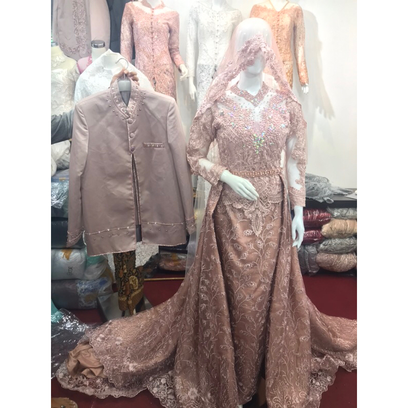 Preloved Baju pengantin kebaya pengantin rose gold beskap pria kebaya wanita