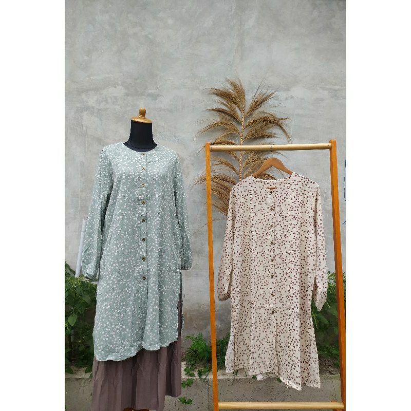 Atasan Tunic Tunik Crinkle motif bunga