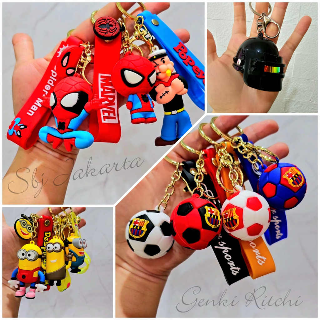 Gantungan kunci Cowok laki laki aksesoris Tas keychain darth vader minion bola spiderman popeye pubg