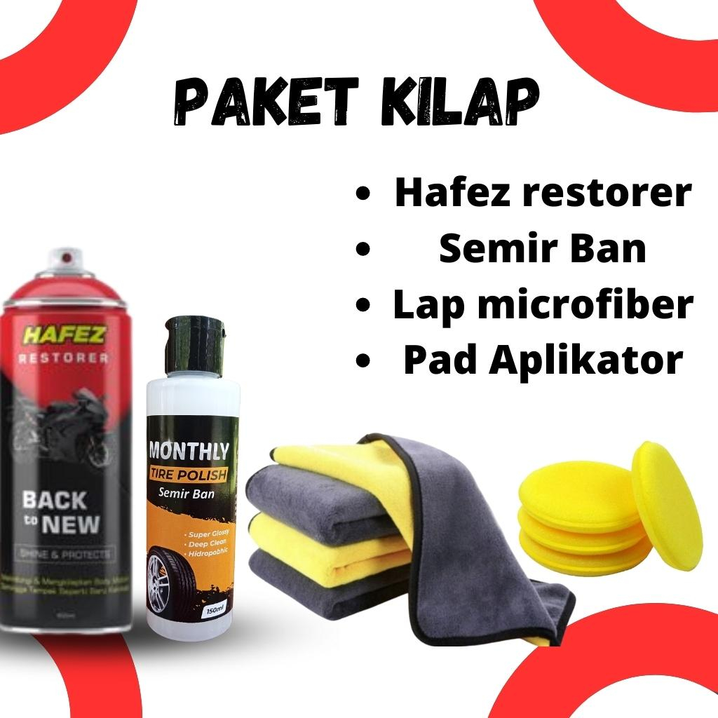 Paket Hafez Perlindungan Body Motor Semir Ban Busa Poles Dan Lap Microfiber