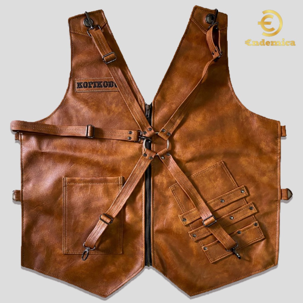 Rompi Apron barbershop Celemek cukurrambut apron barista celemek cafe Denim & PU Kulit X Path Strep 