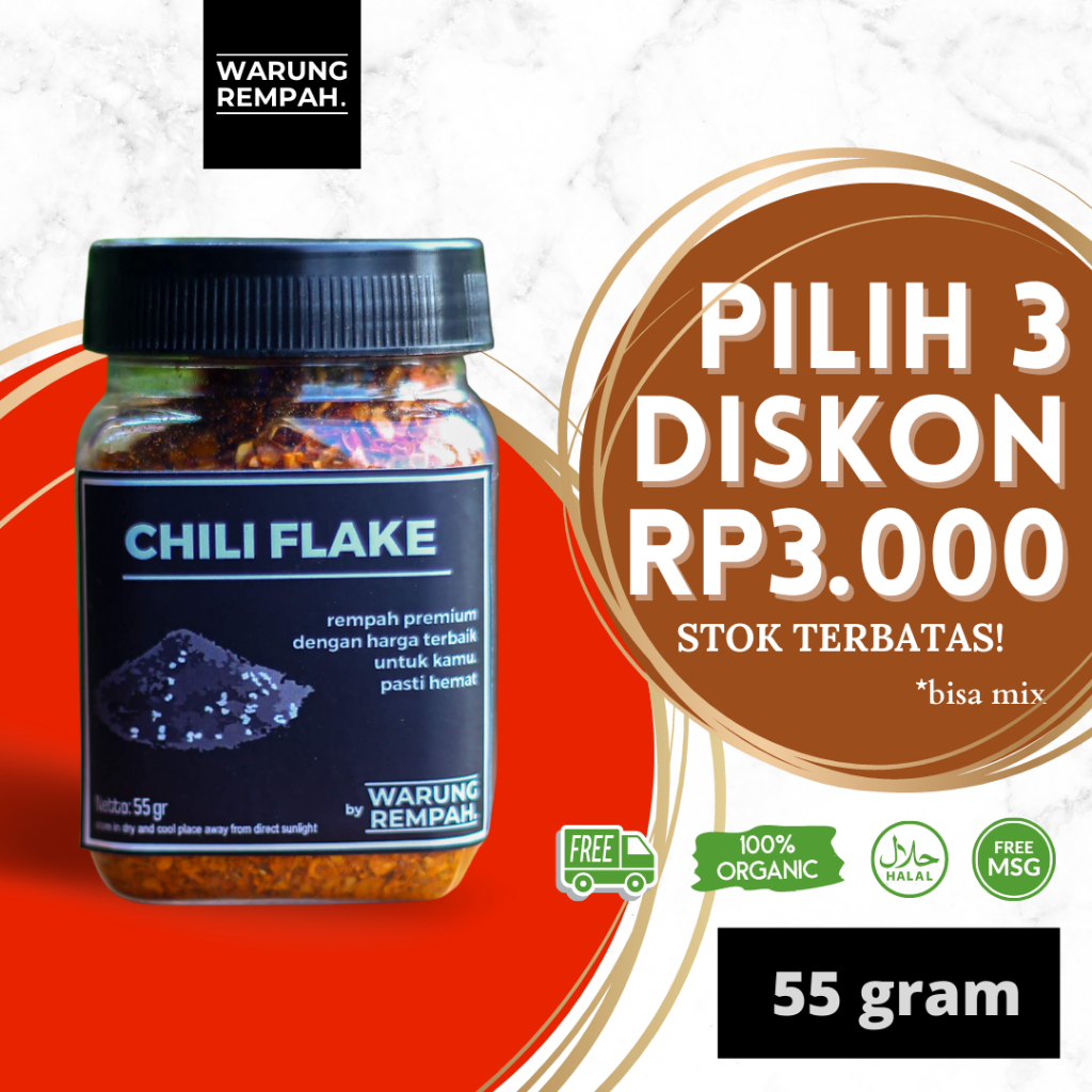 

Hot Chili Flake Remah Cabai Pedas Bon Cabe Tabur