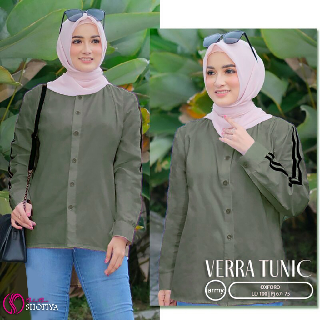 Verra Tunik Casual Atasan Wanita Kancing Aktif Lengan Panjang Kemeja Wanita Original By Shofiya Ggs