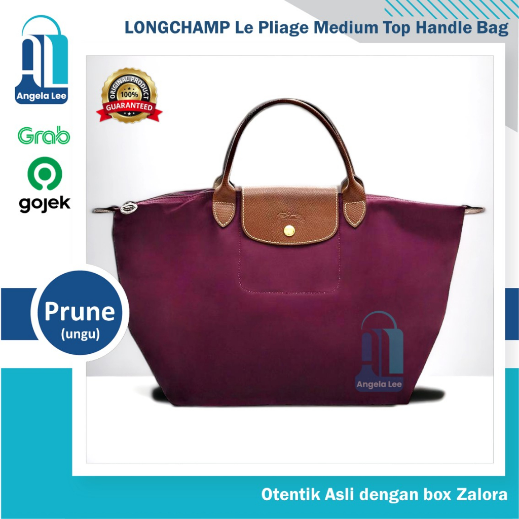 Longchamp Le Pliage Medium Top Handle Bag Prune Tas Wanita Ungu Tua