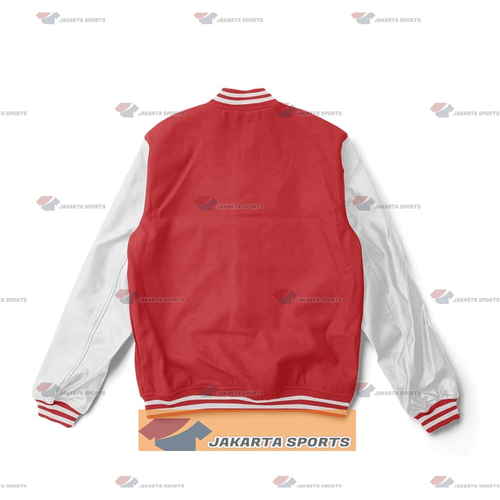 Discount Jaket Varsity Merah Lengan Putih Baseball Pria Wanita Murah Jacket