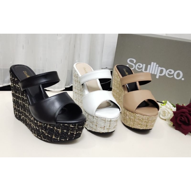 sandal wedges wanita 12cm kombinasi