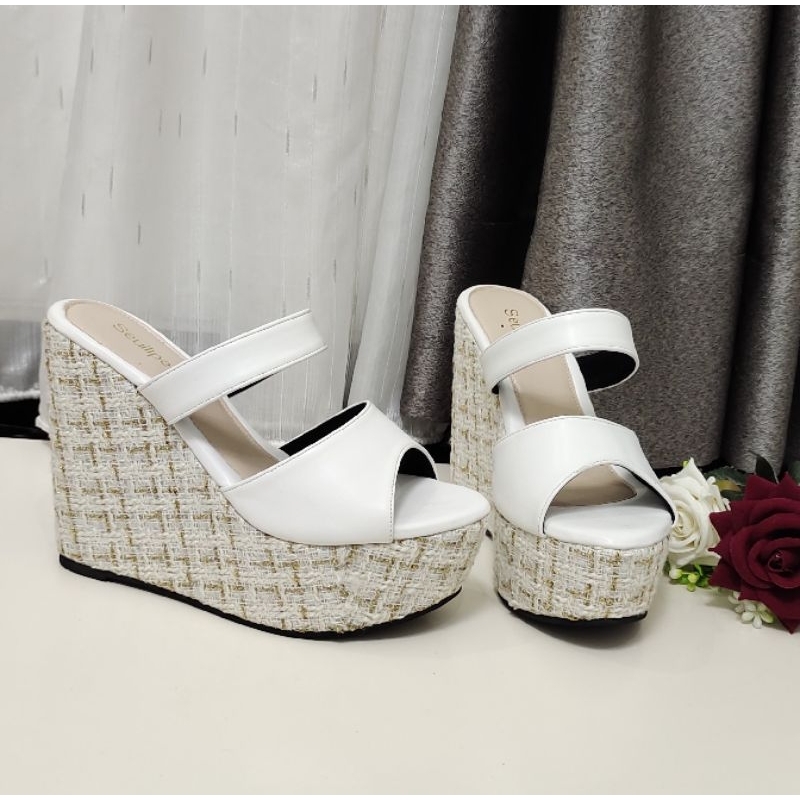 sandal wedges wanita 12cm kombinasi