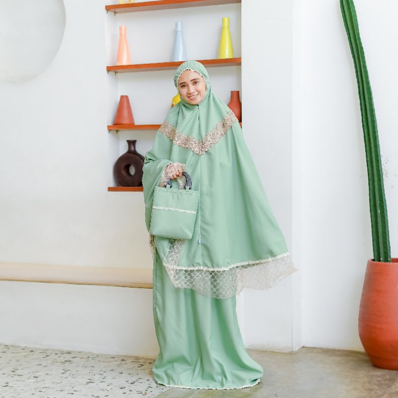 Mukena Katun Resleting 2in1 MEDINA Renda Giver Mewah