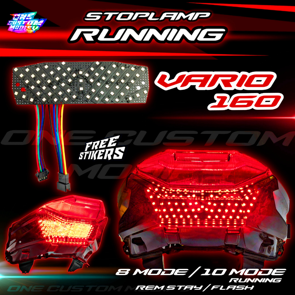 LAMPU LED REM RUNNING VARIO 160 MODE AUTO MANUAL STOPLAMP CUSTOM LAMPU BELAKANG 8 & 10 MODE MOTOR NE