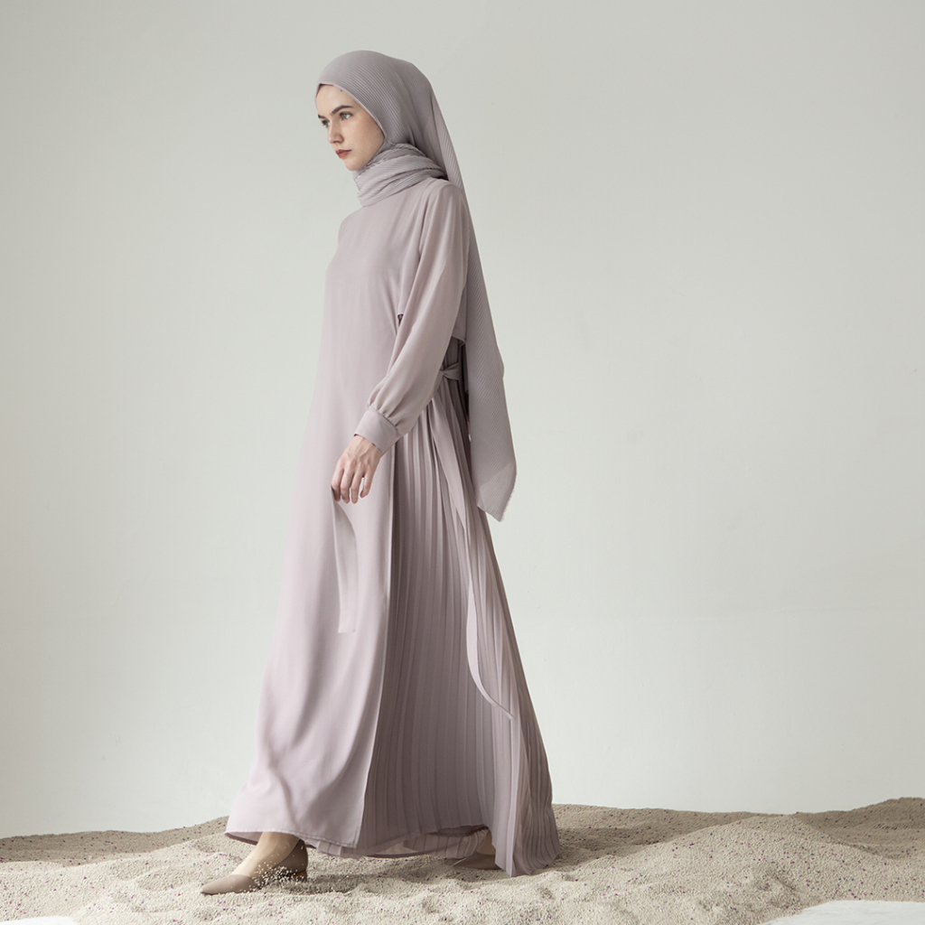 Arundaya by Aska Label - Dress wanita plisket gamis wanita panjang pleats kombinasi lengan panjang