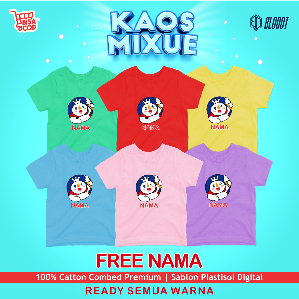 Kaos Anak Mixue Es Krim 1-15 Thn / Kaos Anak Mixue Viral / Kaos Anak Mixue Custom Nama