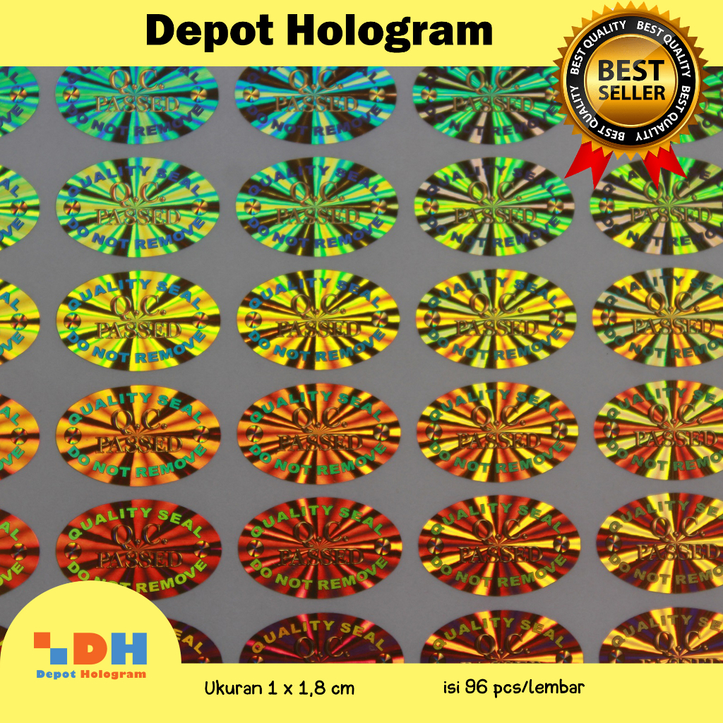 

Paket 10 lembar Stiker hologram 3D QC Pass Oval 1 x 1.8 cm (10 lBR) - segel rusak sarang tawon