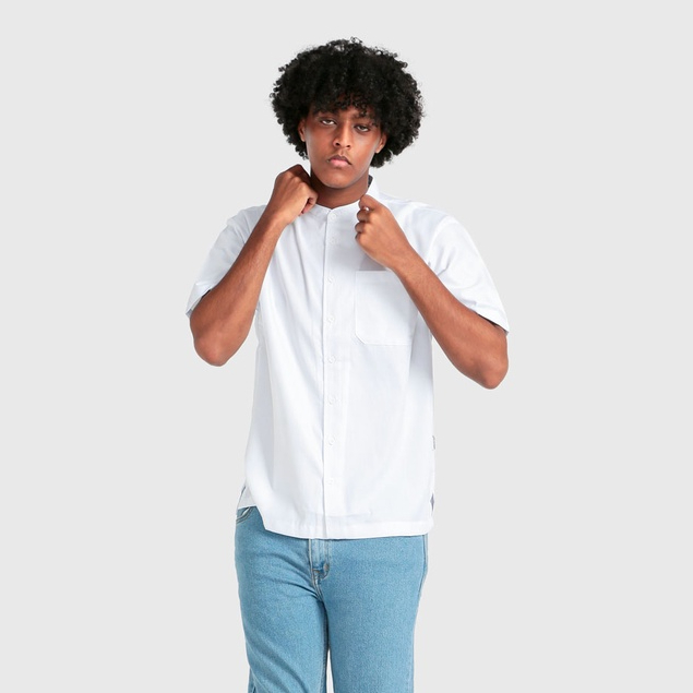 Predecessors Taf  Kemeja Pria Basic Polos Lengan Pendek Kerah Sanghai Chashirt#6 White