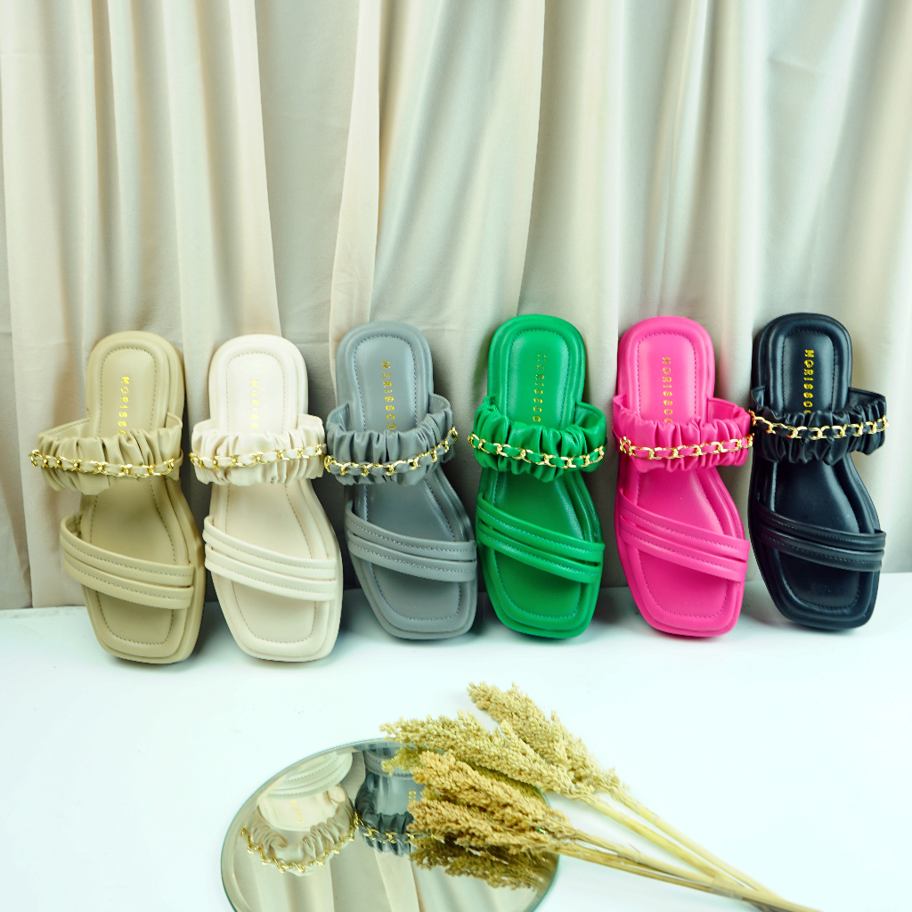 Sandal Wanita Kerut Rantai Sendal Platfrom AB 86