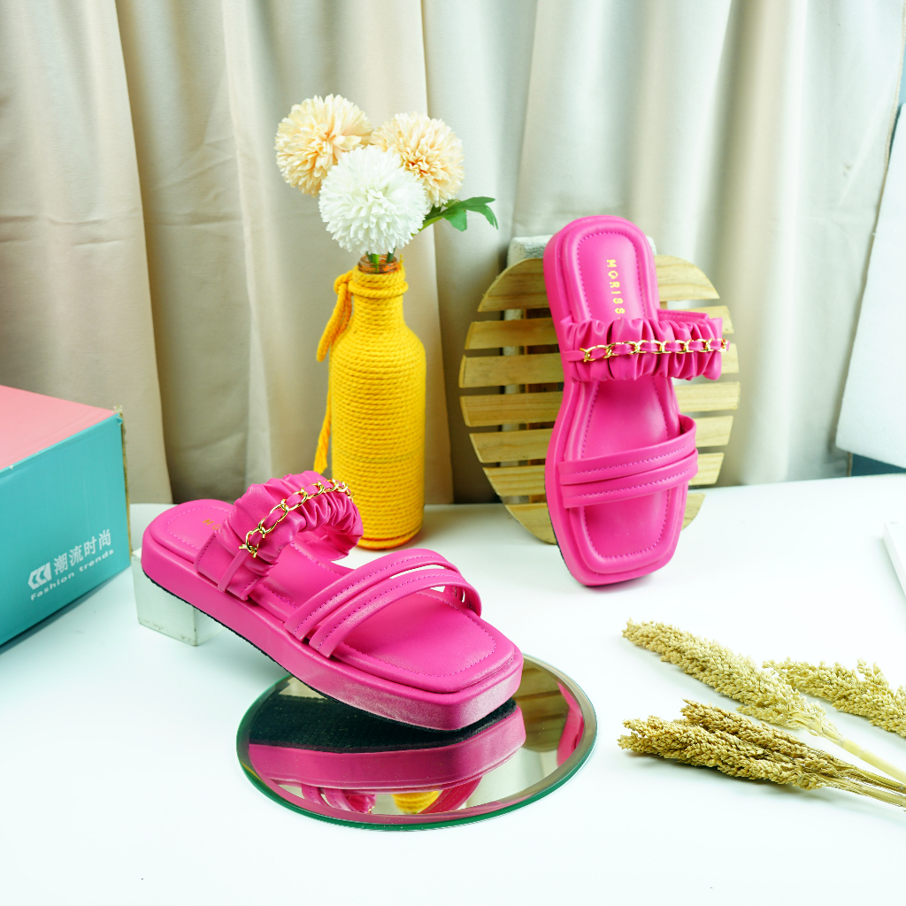 Sandal Wanita Kerut Rantai Sendal Platfrom AB 86