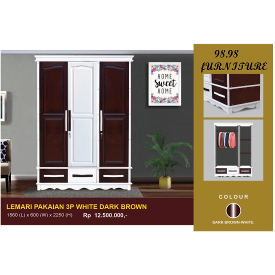 DEVICE Lemari Pakaian Kayu BW 3 Pintu Free Antar & Rakit - Medan