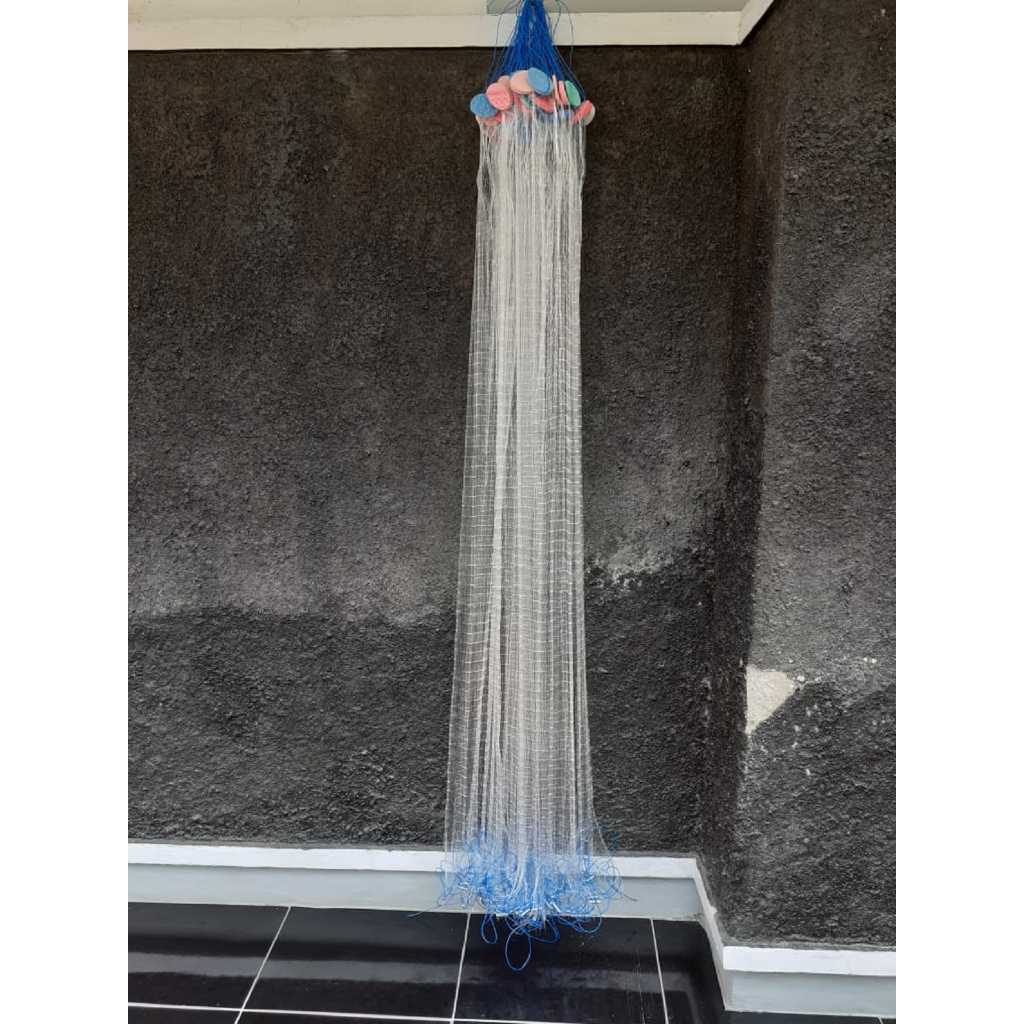 Jaring Ikan Siap Pakai Tinggi 2m Panjang 20m Pemberat Timah 4in Senar 0,30mm