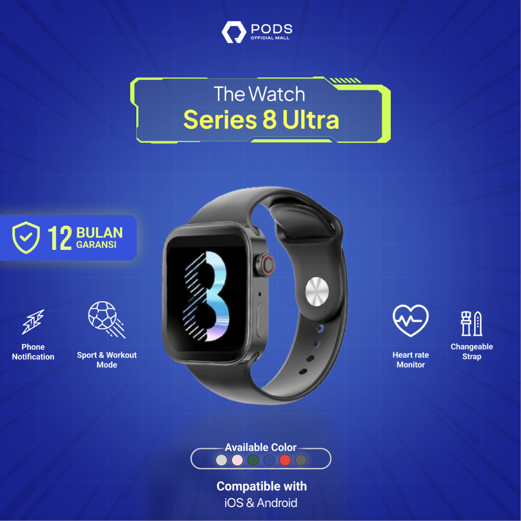 [BEST SELLER✅] The Watch Series 8 ULTRA Bluetooth Smartwatch Full Touch Screen Phone Call IP68 Waterproof - Custom Watch Face, Body Temperature, Sports Mode by Pods Indonesiaa