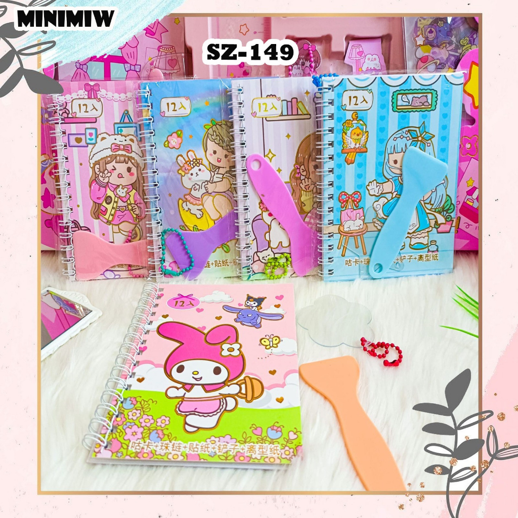 PAKET STICKER KARAKTER CEWE MELODY SANRIO12 LEMBAR BENTUK NOTEBOOK SPIRAL KODE SZ-149 UNIK ALAT JURNALING LUCU IMUT KARAKTER GAMBAR