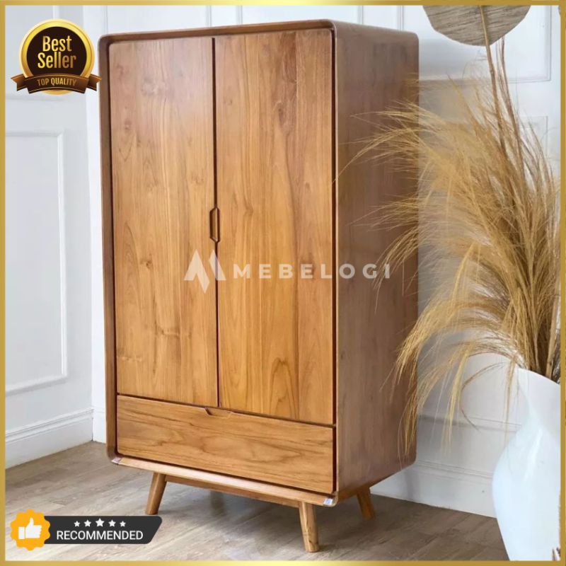 LEMARI PAKAIAN KAYU JATI / LEMARI PAKAIAN RETRO MINIMALIS / LEMARI JATI PINTU DUA