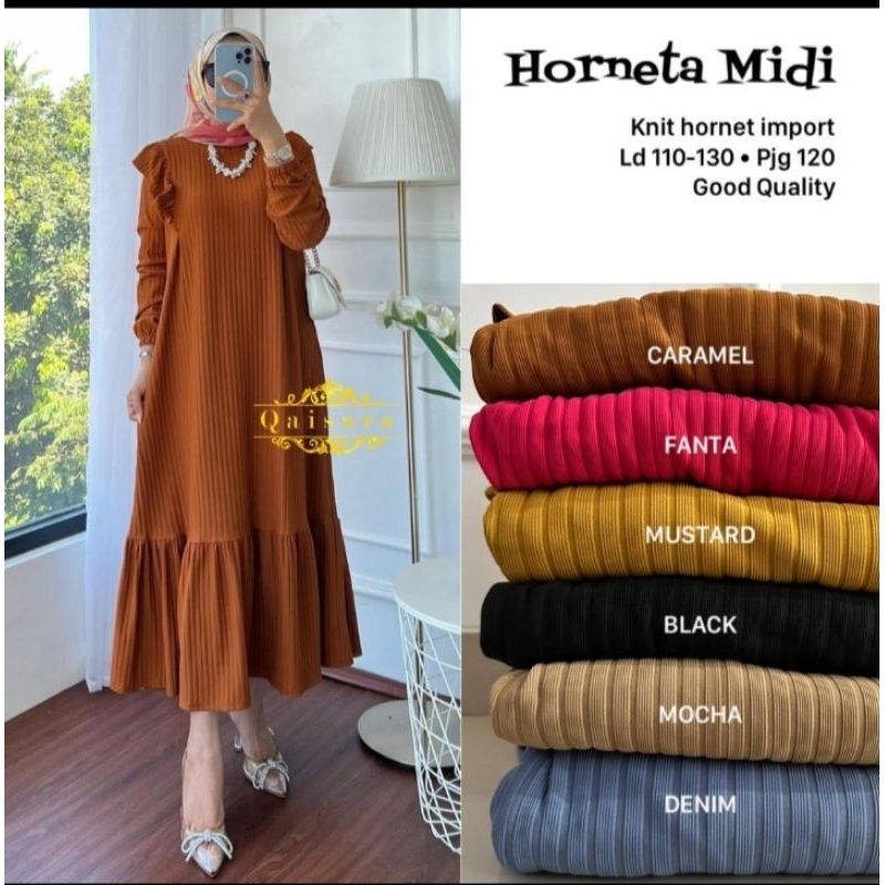 Baju Gamis Wanita Midi Dress Horneta Polos Jumbo LD 130cm
