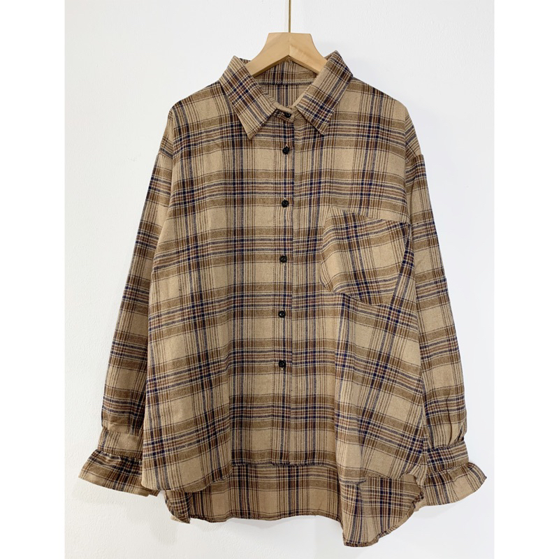 Hana Shirt Kemeja Flanel |Oversize Blouse Tartan Kotak Kotak Wanita