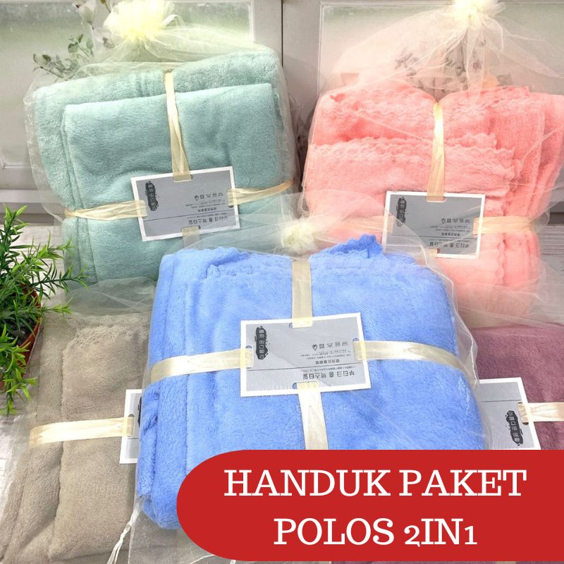 RC Handuk Mandi Raisha Palmer Dewasa Paket 2in1 Set Micro Bulu  Polos Jumbo