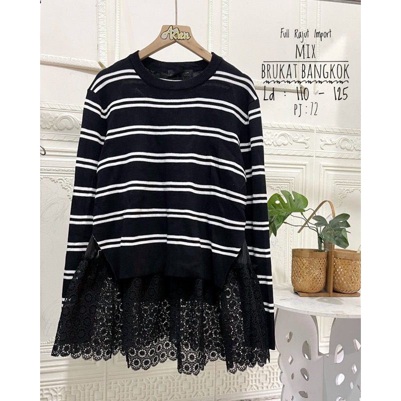 Blouse Rajut Import Salur mix Brukat by Zara Woman