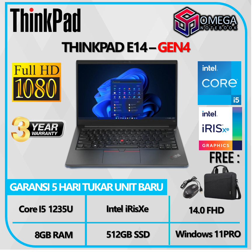 Lenovo Thinkpad E14 Gen 4 I5 1235U 8GB 512SSD iRisXe 14.0FHD Windows 11PRO