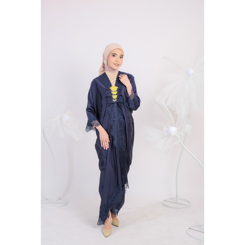 KAFTAN RENDA MEWAH WARNA NAVY FREE BROSS KAFTAN WANITA TRENDY BY MOMODLIEFASHION