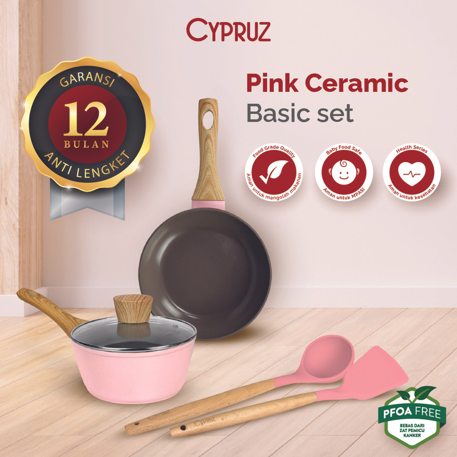 Paket Ceramic Cookware Basic Set Pink Ceramic PI-0921
