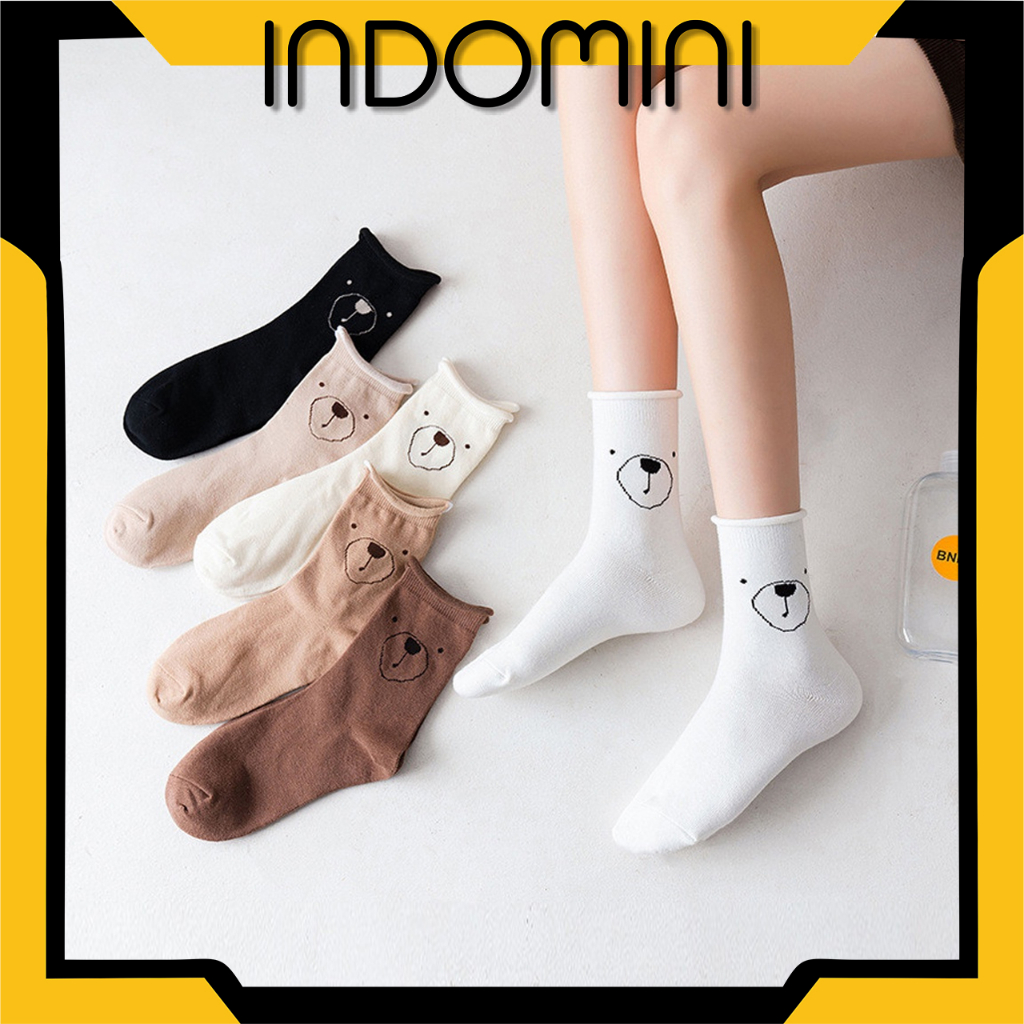 INDOMINI Kaos Kaki Motif Beruang Coklat Casual Kaos Kaki Panjang Motif Karakter Bear Smile Lucu KK142