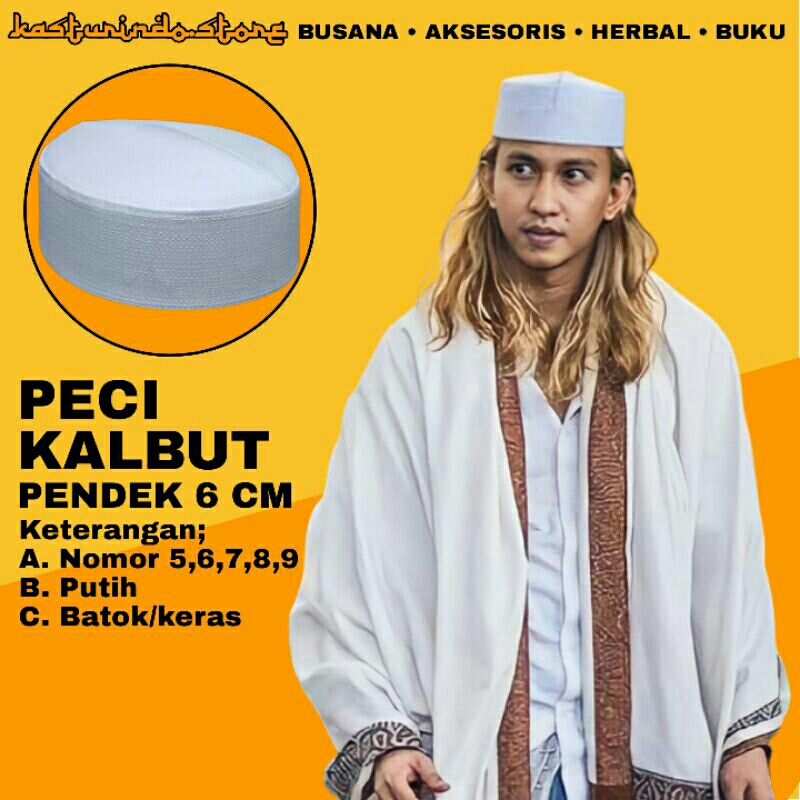 Peci Batok Kalbut Putih Pendek 6 CM Ceper ala Habib Bahar Smith