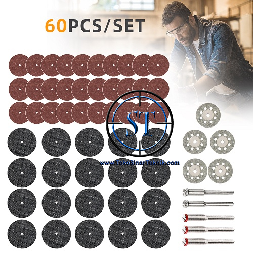 60 Pcs Mata Diamond Set 3 Jenis Mata Potong 3 Model + Batang As Madrel Grinding Sanding Cutting Saw Wheel Rotary Disc