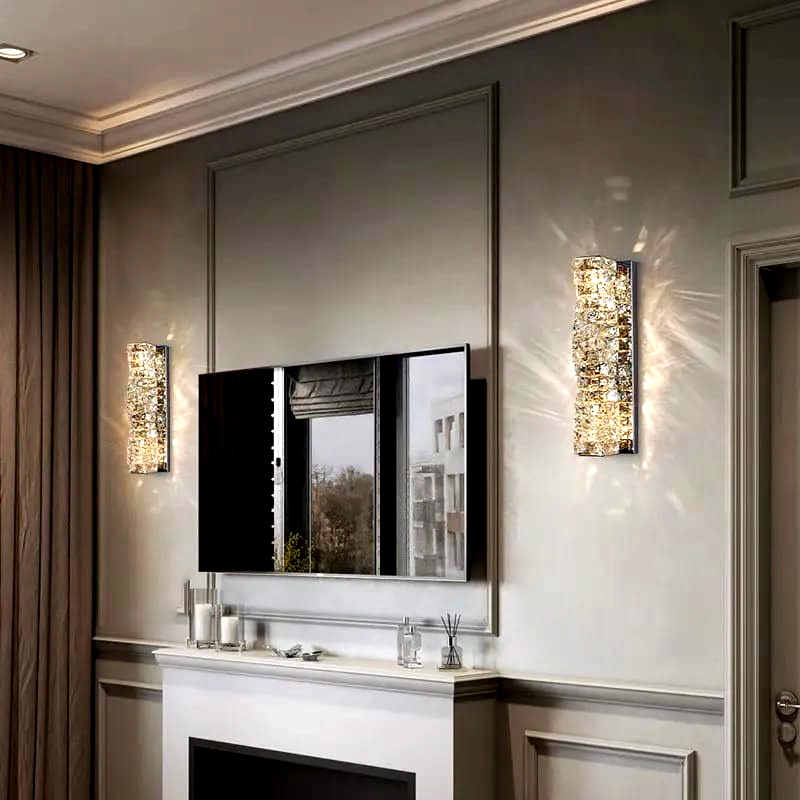 Lampu hias dinding premium kristal MODERN CRYSTAL BRICK LED 3 warna sinar cahaya putih kuning warm w